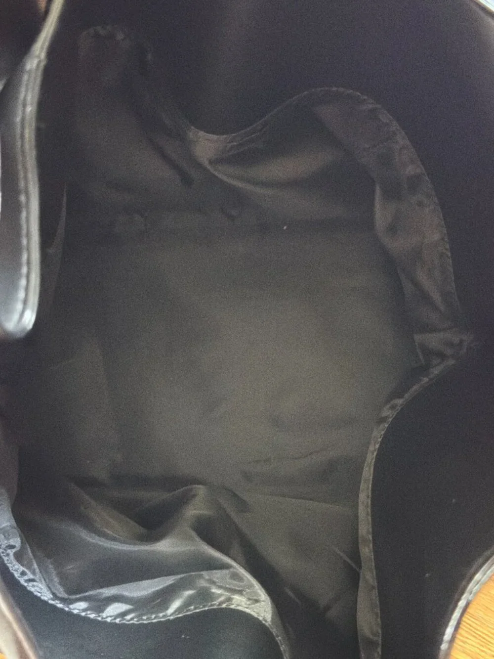 Victoria’s Secret Black Bow Slouchy Hobo Shoulder Bag Faux Leather VS Gold Logo